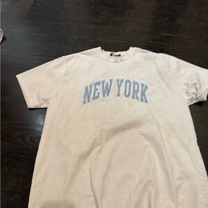 Brandy Melville Cream Tee with Blue Accents